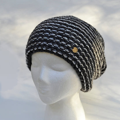 Sequin Wool Slouchy Beanie, Chunky Knit Fleece Lined Winter Hat