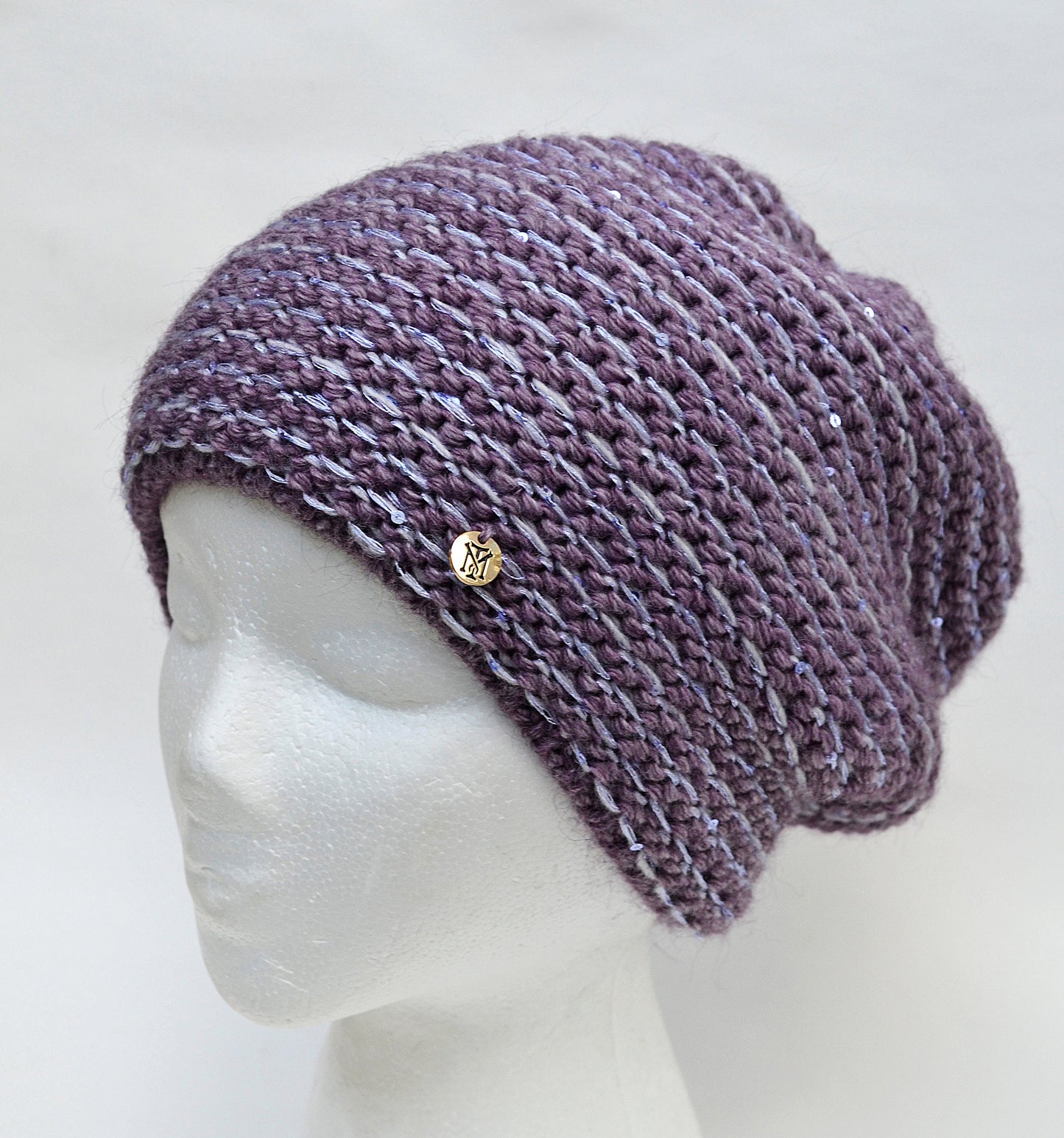 Sequin Wool Slouchy Beanie, Chunky Knit Fleece Lined Winter Hat