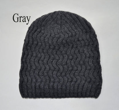 KNITTED CABLE BEANIE Woman Girl Slouchy Hat Gift for Her Winter Wool Accessories Chunky Hat Fleece Lining Ready to Ship Warm Gray Brown