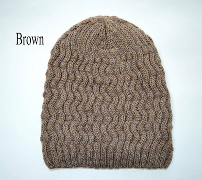 KNITTED CABLE BEANIE Woman Girl Slouchy Hat Gift for Her Winter Wool Accessories Chunky Hat Fleece Lining Ready to Ship Warm Gray Brown