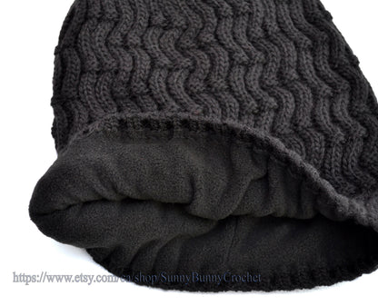 KNITTED CABLE BEANIE Woman Girl Slouchy Hat Gift for Her Winter Wool Accessories Chunky Hat Fleece Lining Ready to Ship Warm Gray Brown
