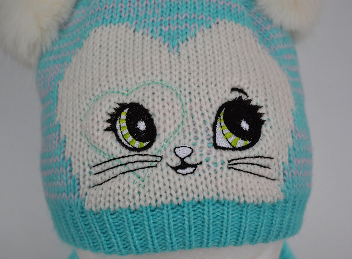 GIRLS HAT and Scarf with Cat Ears, Cat knitted Hat, Pom Pom Hat, Girl Hat, Child Winter Set, Knitted Scarf, Pom Pom Beanie, Toddler Girl Hat