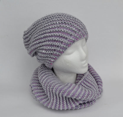 WINTER WOMAN HAT and Infinity Scarf Set, Diagonal Rib Hat, Winter Woman Beanie, Beanie Hat, Winter Accessories, Chunky Hat, Black Woman Hat