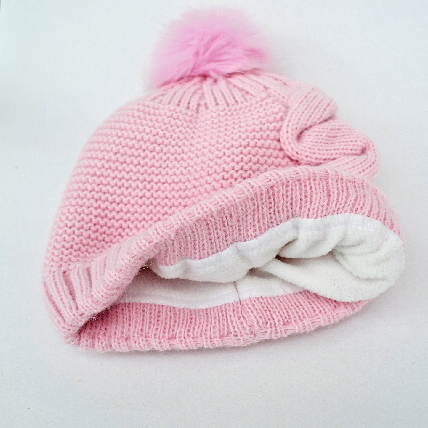 Crochet Girl Winter Hat and Scarf Set, Wool Blend Kids Beanie & Infinity Scarf, Faux Fur Pom Pom, Toddler 3-8 Gift