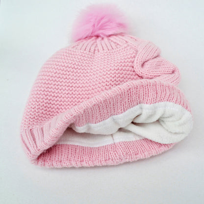 Crochet Girl Winter Hat and Scarf Set, Wool Blend Kids Beanie & Infinity Scarf, Faux Fur Pom Pom, Toddler 3-8 Gift