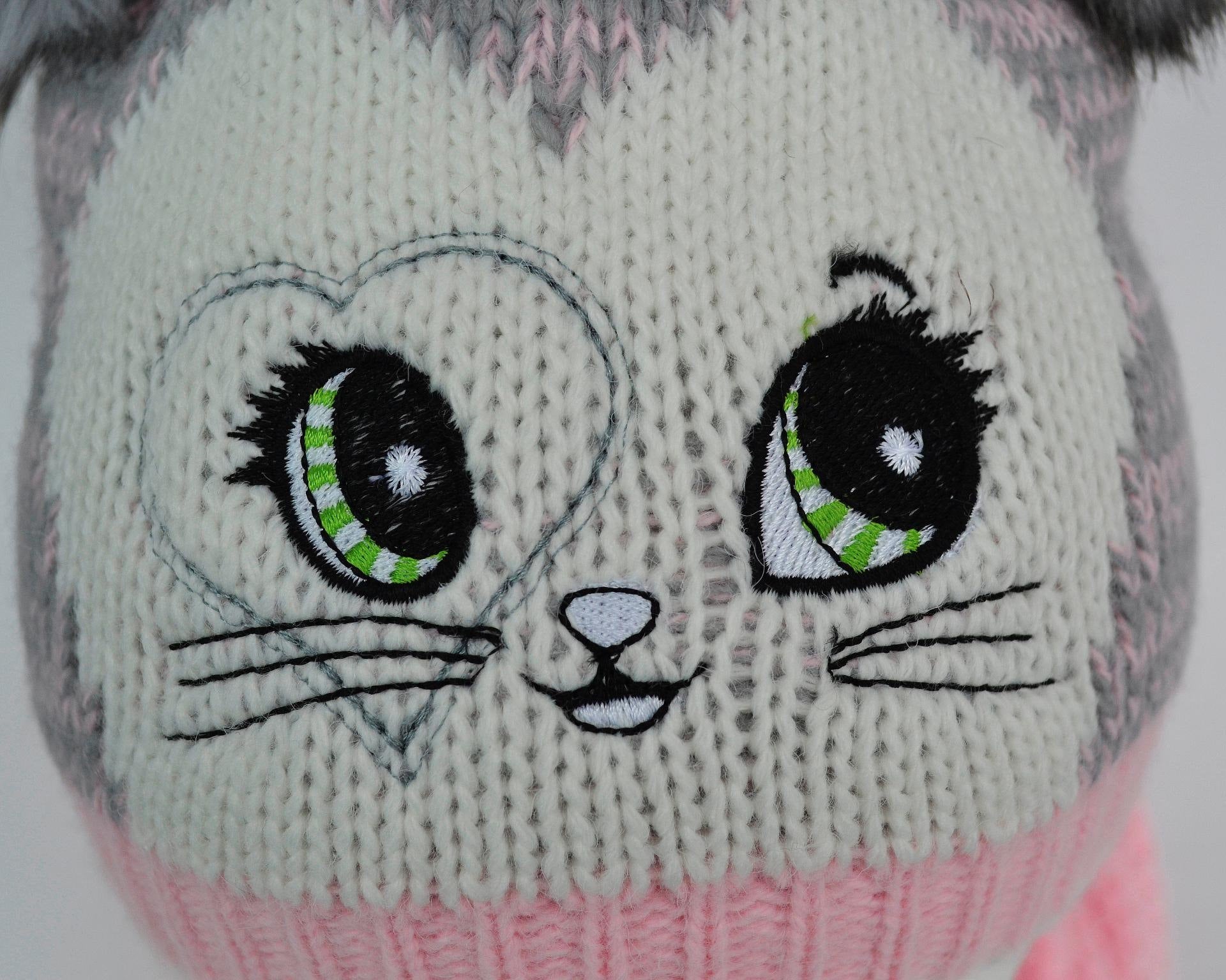 GIRLS HAT and Scarf with Cat Ears, Cat knitted Hat, Pom Pom Hat, Girl Hat, Child Winter Set, Knitted Scarf, Pom Pom Beanie, Toddler Girl Hat