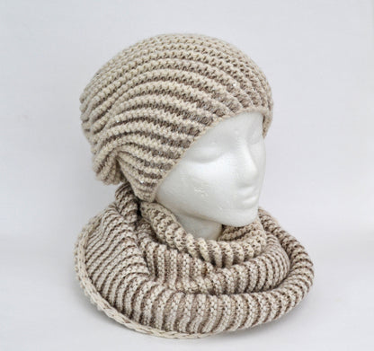 WINTER WOMAN HAT and Infinity Scarf Set, Diagonal Rib Hat, Winter Woman Beanie, Beanie Hat, Winter Accessories, Chunky Hat, Black Woman Hat