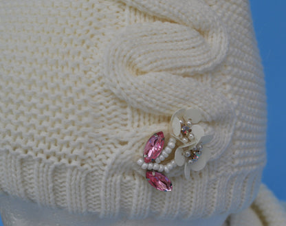 Crochet Girl Winter Hat and Scarf Set, Wool Blend Kids Beanie & Infinity Scarf, Faux Fur Pom Pom, Toddler 3-8 Gift