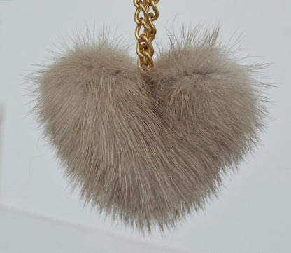 REAL MINK HEART Key Chain, Mink Fur Pom Pom Keychain, Fur charm, Key Ring Mink Bag Pendant, Fur heart keychain, fur handbag accessory