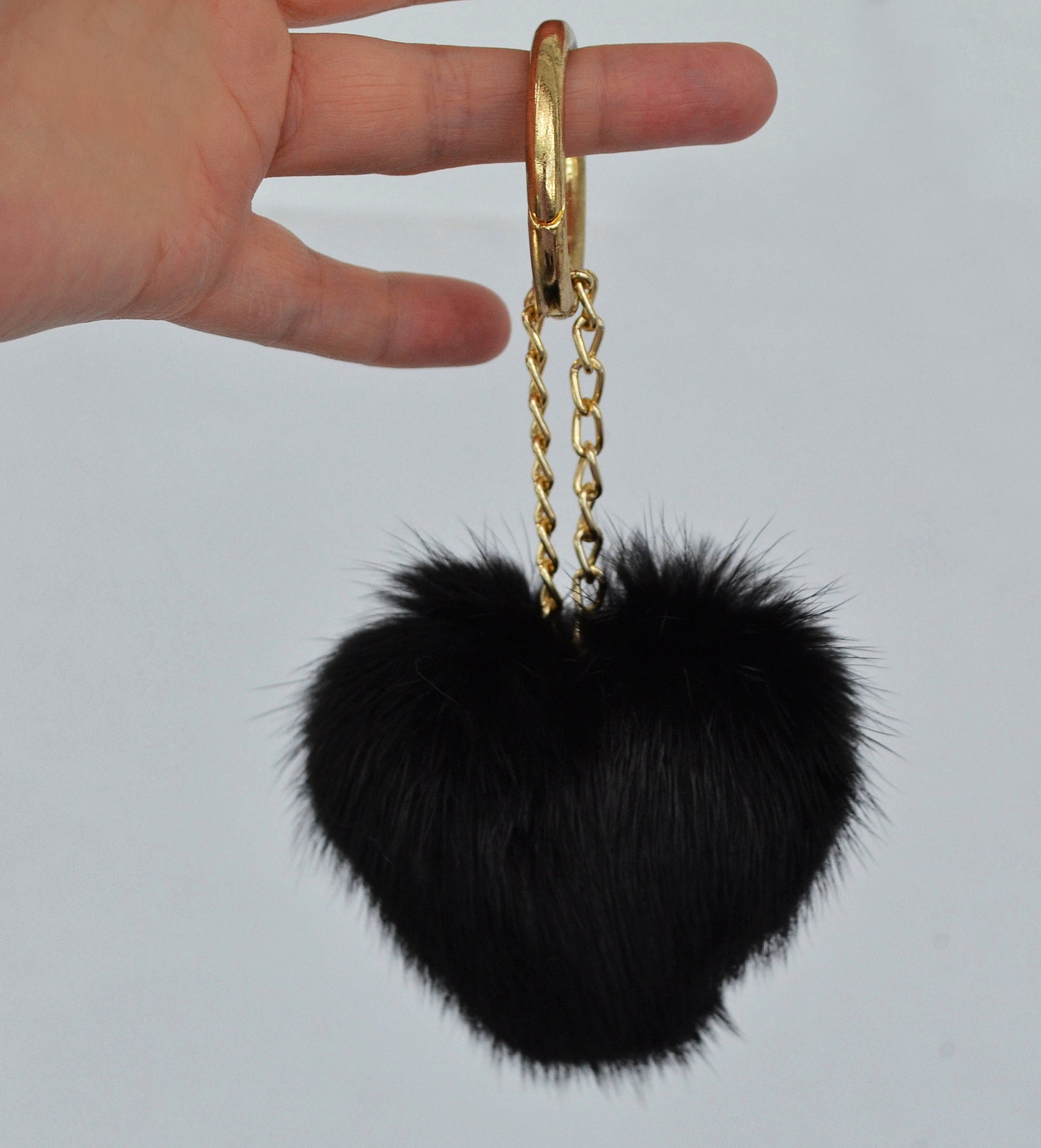 REAL MINK HEART Key Chain, Mink Fur Pom Pom Keychain, Fur charm, Key Ring Mink Bag Pendant, Fur heart keychain, fur handbag accessory