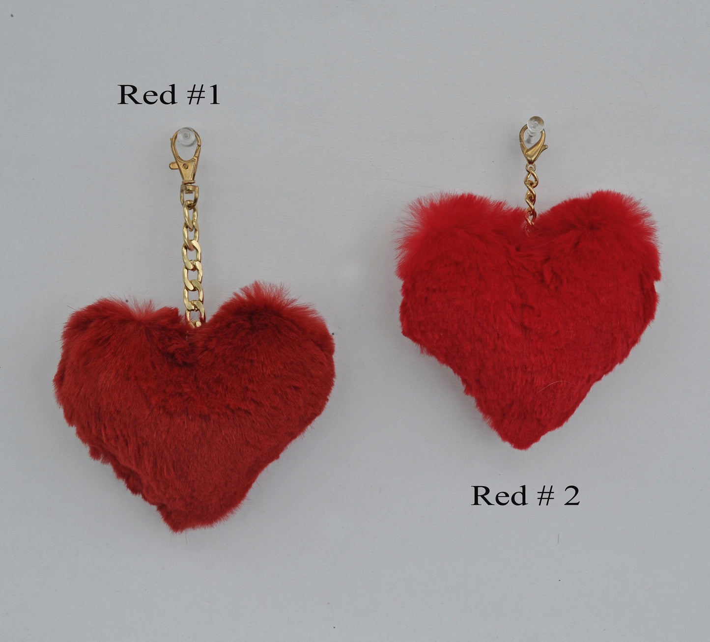 Red Rabbit Fur Heart Keychain: Bag Charm Key Ring