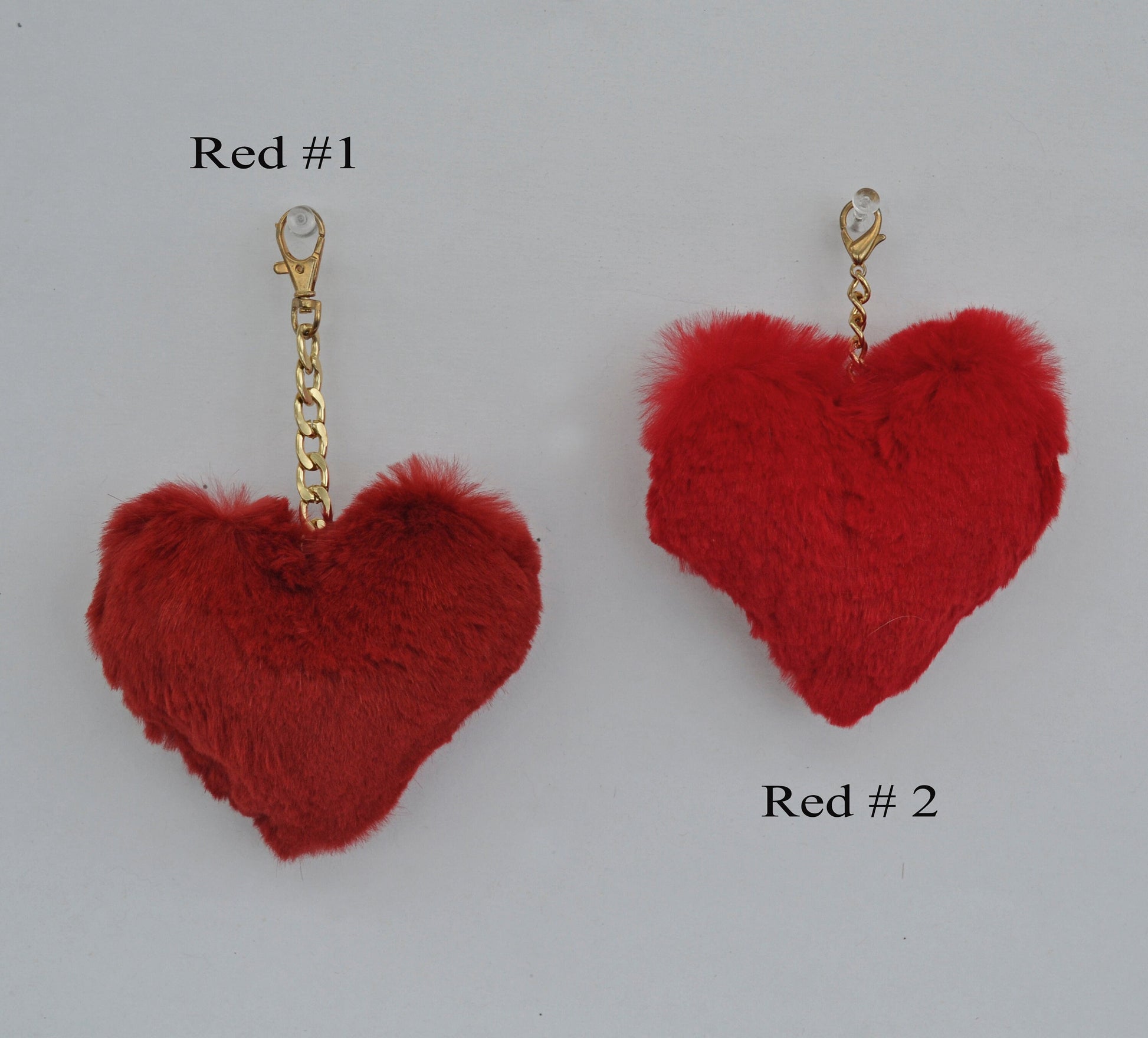 Red Rabbit Fur Heart Keychain: Bag Charm Key Ring