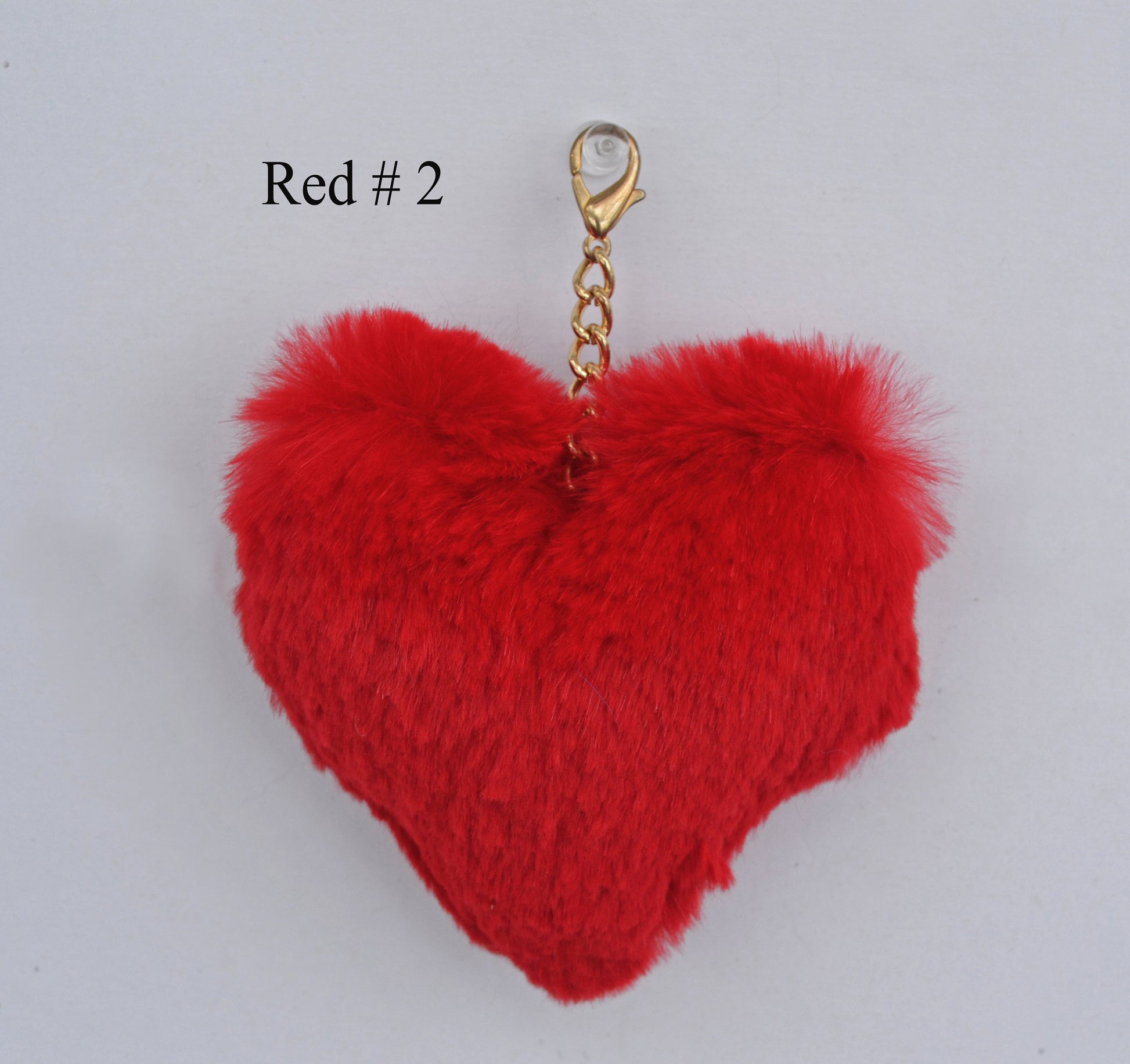 Red Rabbit Fur Heart Keychain: Bag Charm Key Ring