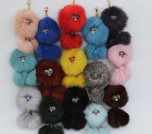 REAL RABBIT FUR Monster Key Chain, Rabbit Fur Pom Pom Keychain, Fur charm, Key Ring,  Bag Pendant, Fur Monster keychain, handbag accessory