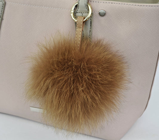 7" POM POM CHARM, Fur Keychain,  Large Fox Bag Charm, Key Chain Charm, Fox Fur Pom Pom, Brown Pom Pom, Fur Ball, Pendant Fur, Real Fur Key