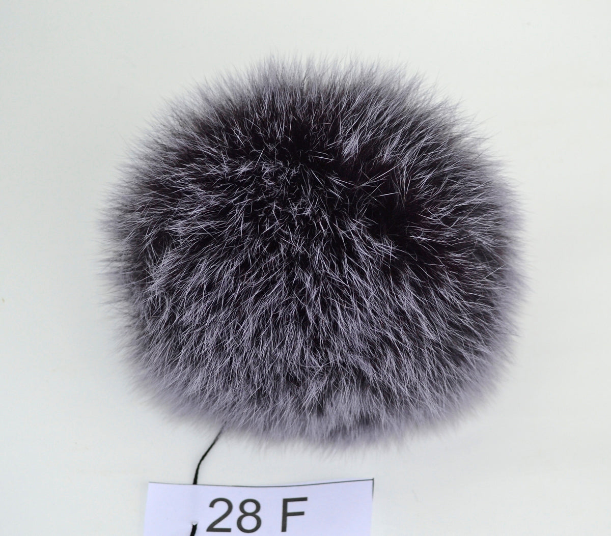 Black Real Fur Pom Pom for Hat – genuine silver fox fur – image 2