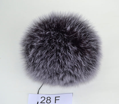 Black Real Fur Pom Pom for Hat – genuine silver fox fur – image 2