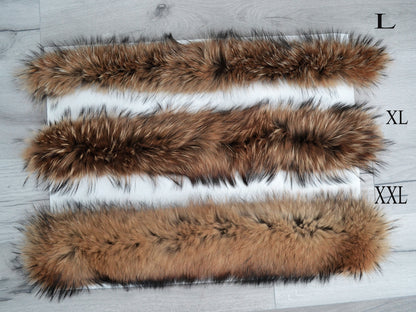 Natural Finnish raccoon fur hood trim cut from genuine Finnish raccoon pelt – size XXL