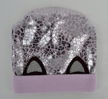 KNIT KIDS BEANIE, Knitted Kids Hat, Shiny Kids Hat, Toddler Hat Girl, Cat Ears Girl Hat, Metallic Girl Hat, Sparkly Beanie, Slouchy Beanie