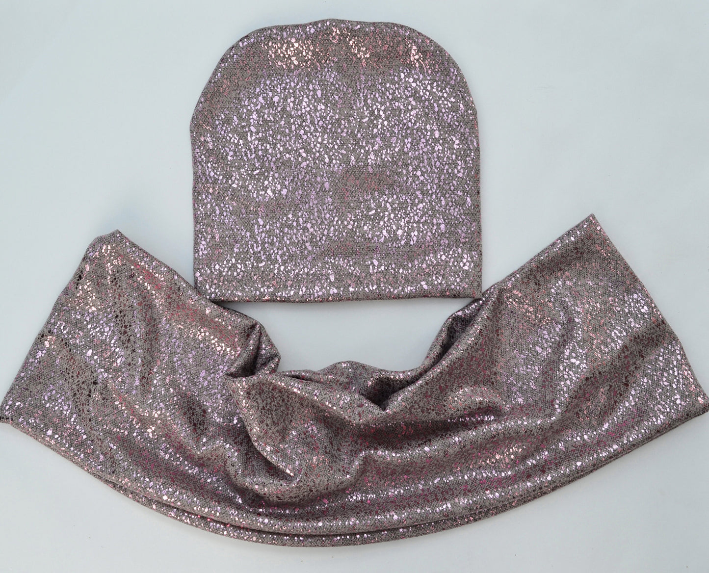 GIRL WOMAN HAT and Infinity Scarf Set, Shiny Metallic Hat, Woman Beanie, Beanie Hat, Girl Slouchy Beanie, Knit Fabric Hat, Infinity Scarf