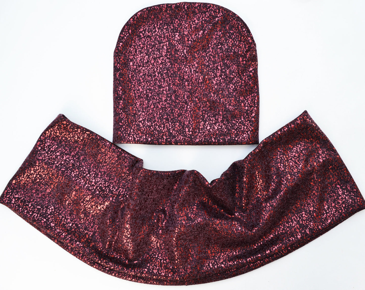 GIRL WOMAN HAT and Infinity Scarf Set, Shiny Metallic Hat, Woman Beanie, Beanie Hat, Girl Slouchy Beanie, Knit Fabric Hat, Infinity Scarf