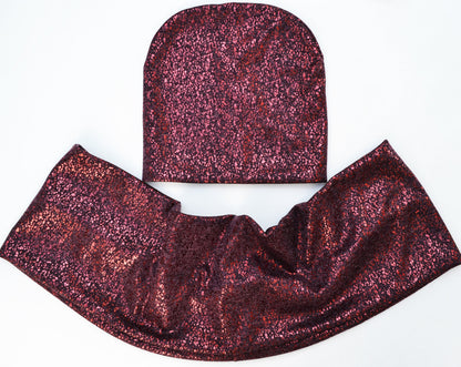 GIRL WOMAN HAT and Infinity Scarf Set, Shiny Metallic Hat, Woman Beanie, Beanie Hat, Girl Slouchy Beanie, Knit Fabric Hat, Infinity Scarf