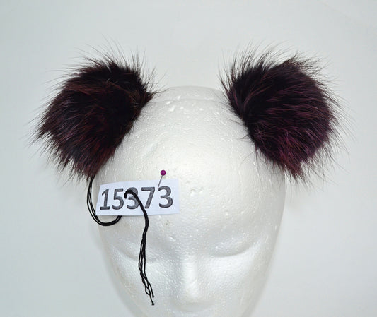 Plum Fox Fur Pom Poms: Handmade Detachable Pair (4.5")