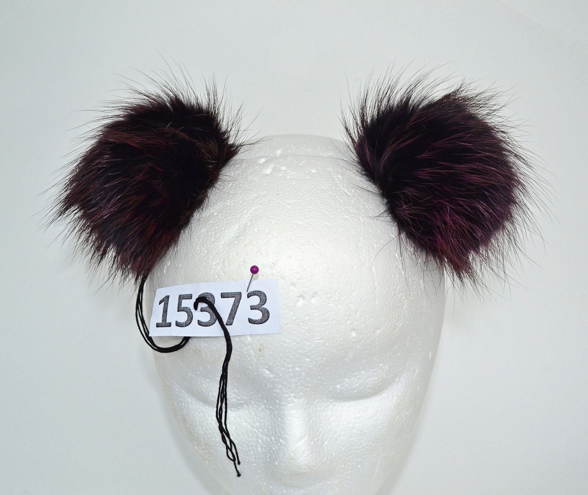 Plum Fox Fur Pom Poms: Handmade Detachable Pair (4.5")