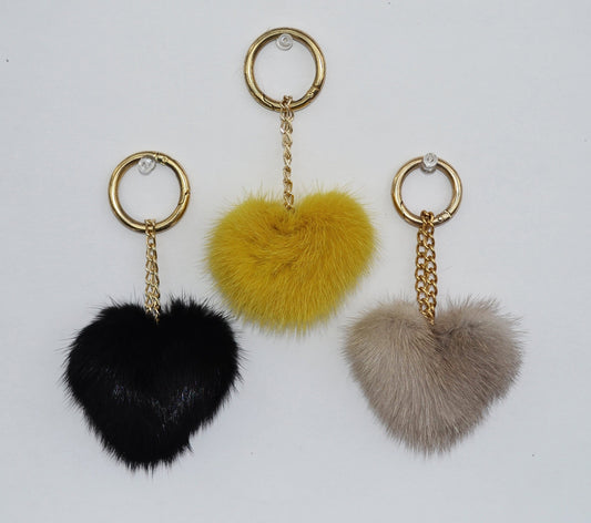 REAL MINK HEART Key Chain, Mink Fur Pom Pom Keychain, Fur charm, Key Ring Mink Bag Pendant, Fur heart keychain, fur handbag accessory