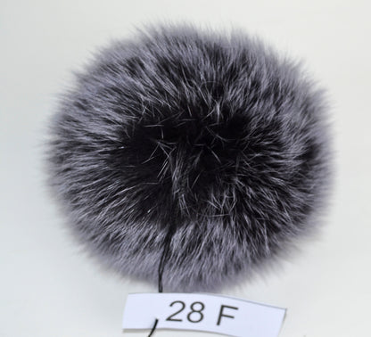 Black Real Fur Pom Pom for Hat – genuine silver fox fur – image 3