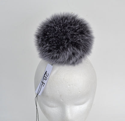 Black Real Fur Pom Pom for Hat – genuine silver fox fur – image 1