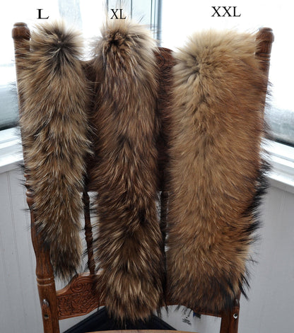 Natural Finnish raccoon fur hood trim cut from genuine Finnish raccoon pelt – size XXL – view 3