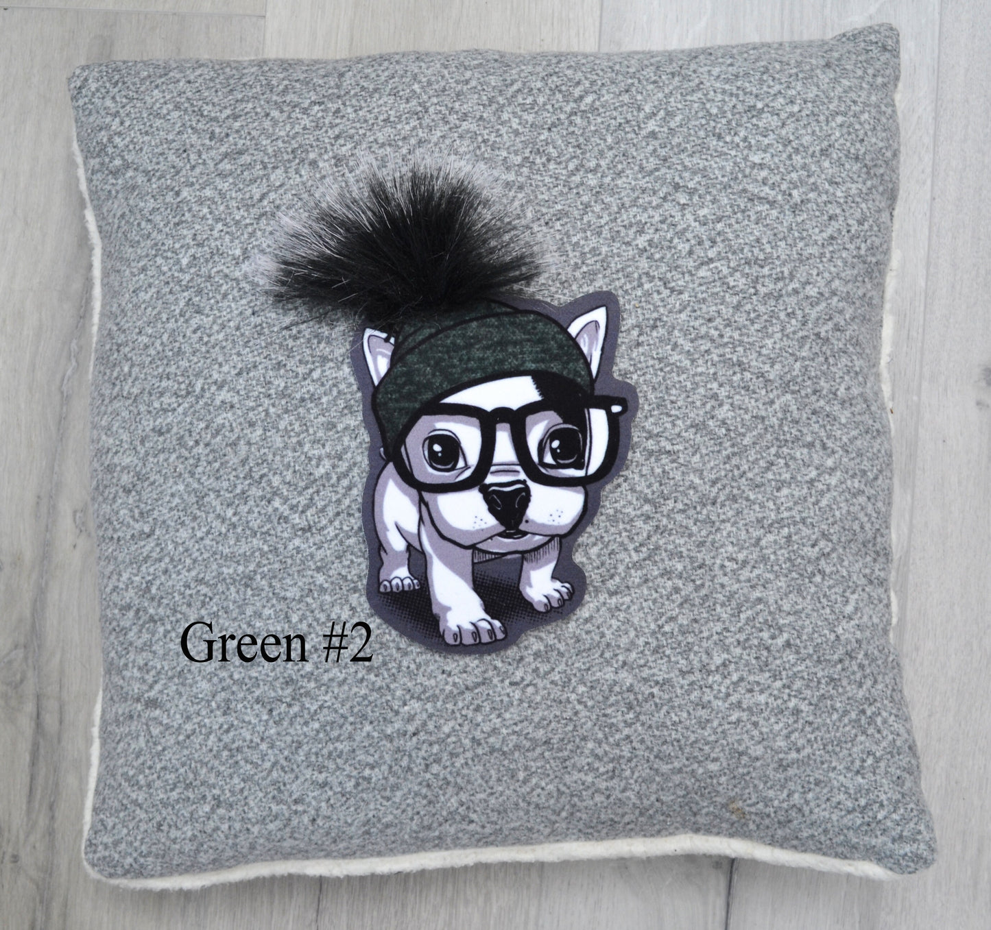 Extra Large Cute Dog Puppy Pug Soft Fabric Sewn On Patch Badge Applique Dog in Pom Pom Hat with Faux Fur Glasses Animal Patch