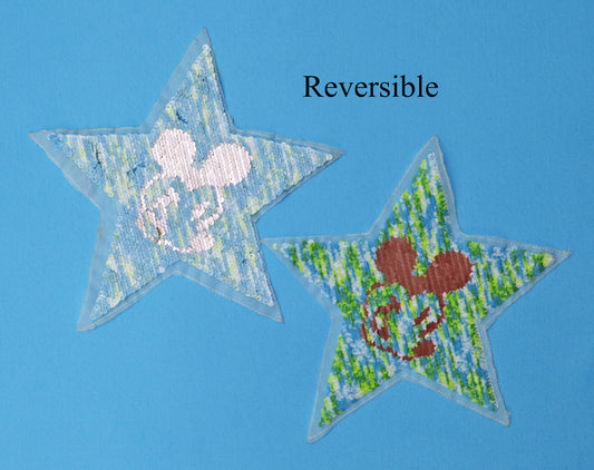 Reversible sequin star sew-on patch for clothing