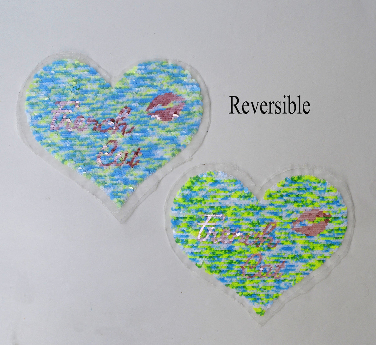 Red sequin heart sew-on patch for clothing