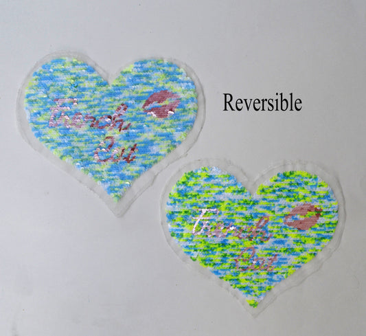 Red sequin heart sew-on patch for clothing