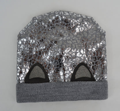 KNIT KIDS BEANIE, Knitted Kids Hat, Shiny Kids Hat, Toddler Hat Girl, Cat Ears Girl Hat, Metallic Girl Hat, Sparkly Beanie, Slouchy Beanie