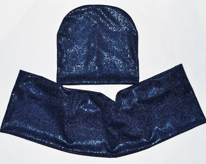 GIRL WOMAN HAT and Infinity Scarf Set, Shiny Metallic Hat, Woman Beanie, Beanie Hat, Girl Slouchy Beanie, Knit Fabric Hat, Infinity Scarf