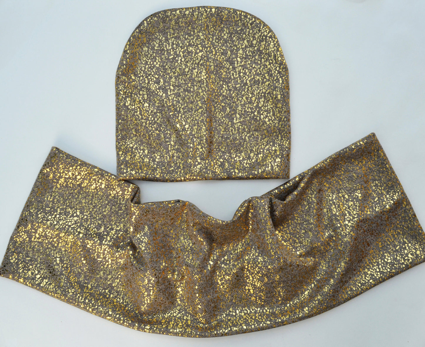 GIRL WOMAN HAT and Infinity Scarf Set, Shiny Metallic Hat, Woman Beanie, Beanie Hat, Girl Slouchy Beanie, Knit Fabric Hat, Infinity Scarf