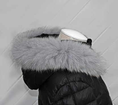 Gray Hood Fur Trim single – genuine fox tail fur – image 4