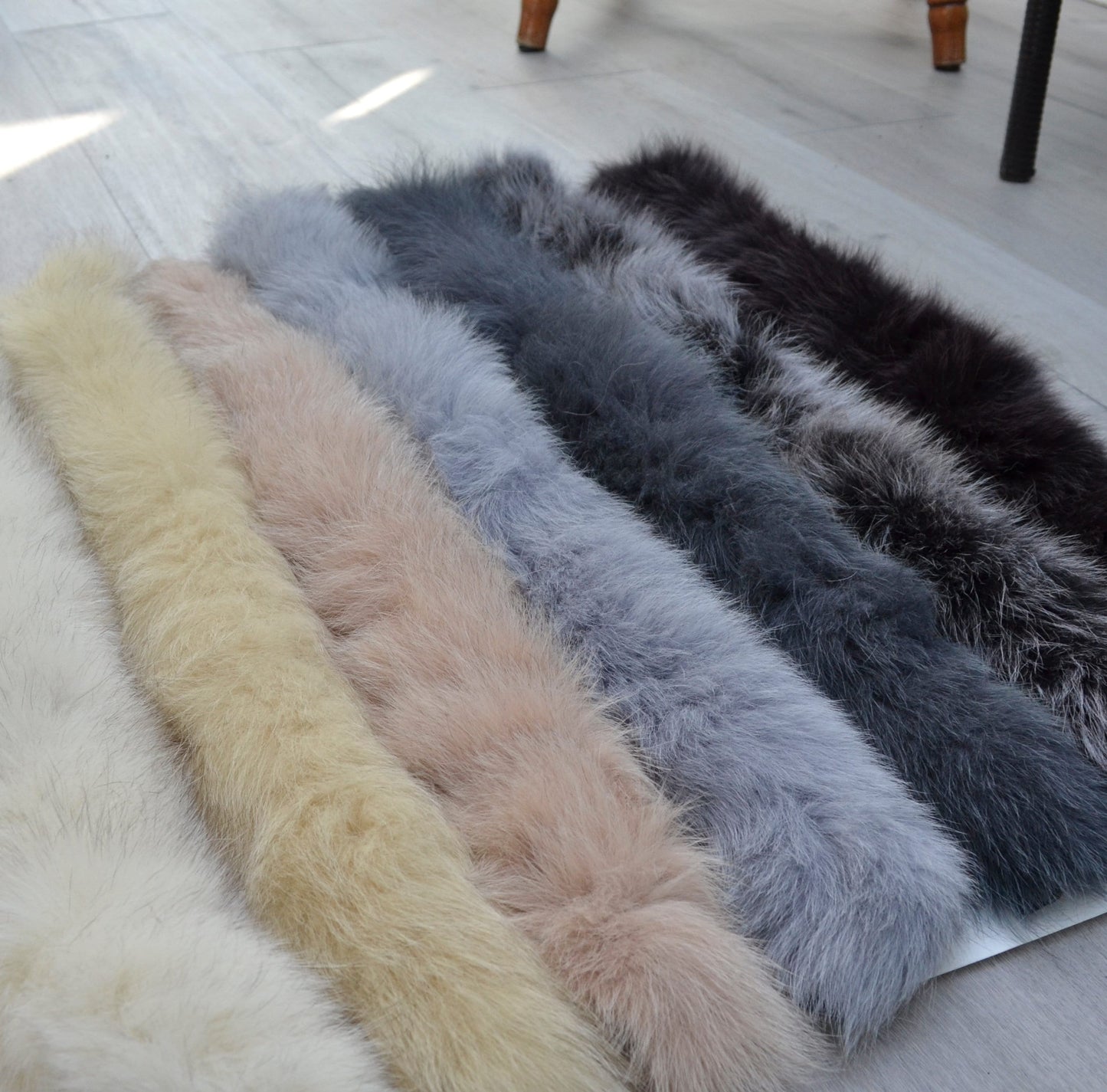 Green (Mint) real fox fur hood trim made from fox tail fur – Single – view 5