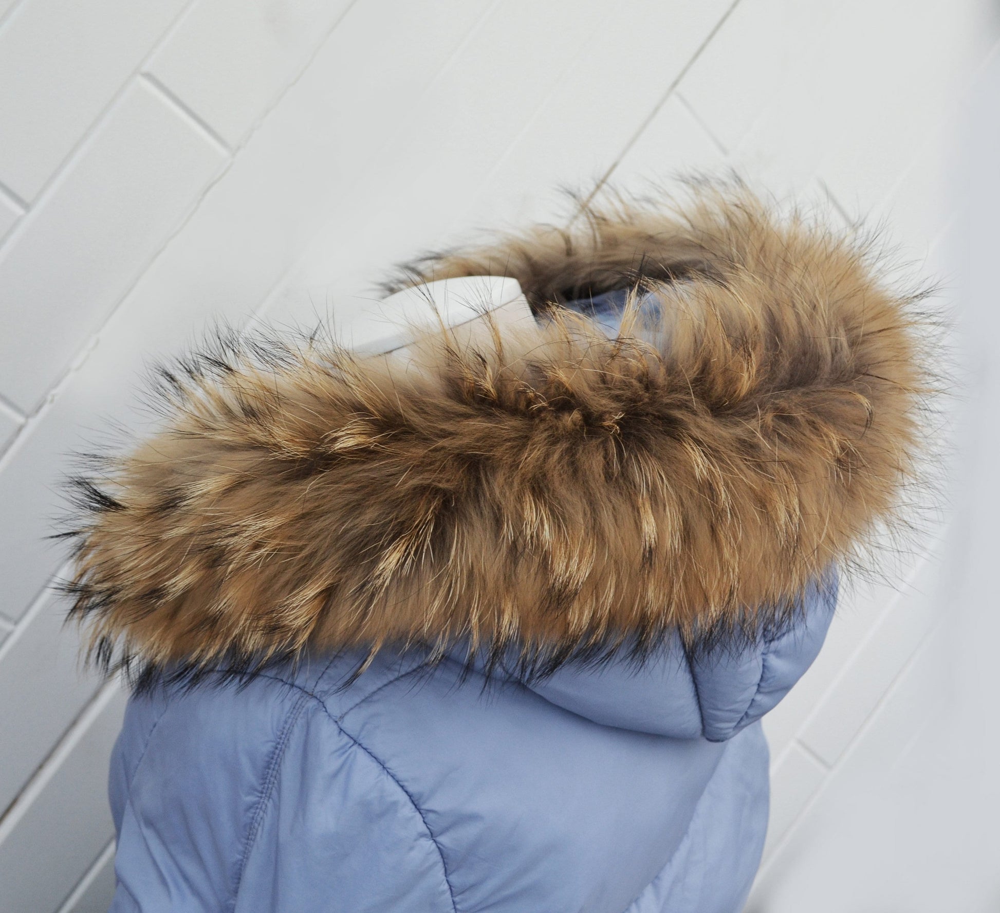 Natural Finnish raccoon fur hood trim cut from genuine Finnish raccoon pelt – size M – view 5