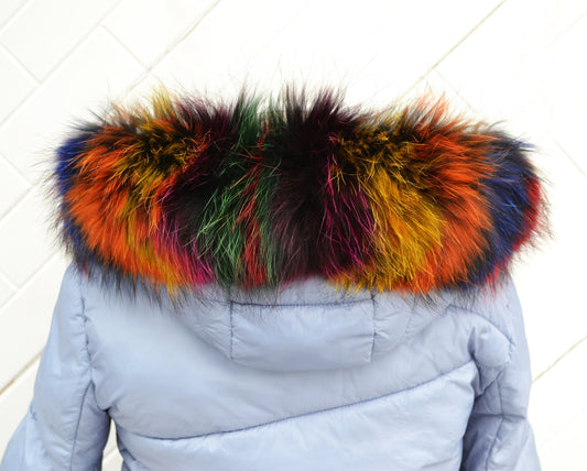 XL multicolor real raccoon fur hood trim and collar – view 2