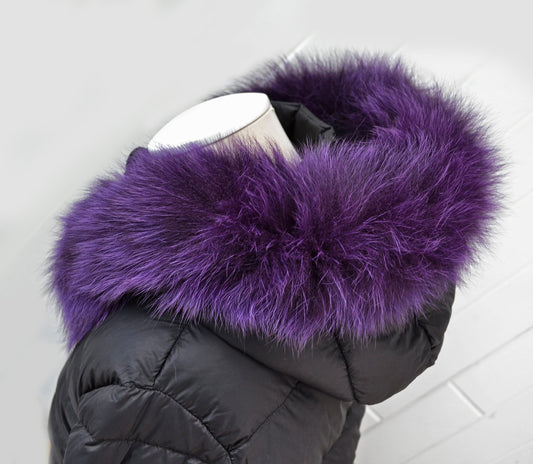 BY ORDER, Real Fox Fur (Tail) Trim Hood, Fur collar trim, Fox Fur Collar, Fur Scarf, Fur Ruff, Fur Hood, Fur stripe, Coat Trim, Purple