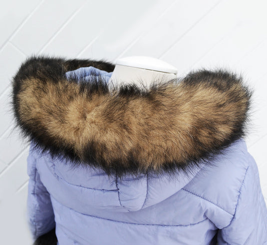 Brown - Black real fox fur hood trim made from fox tail fur – Single – view 1