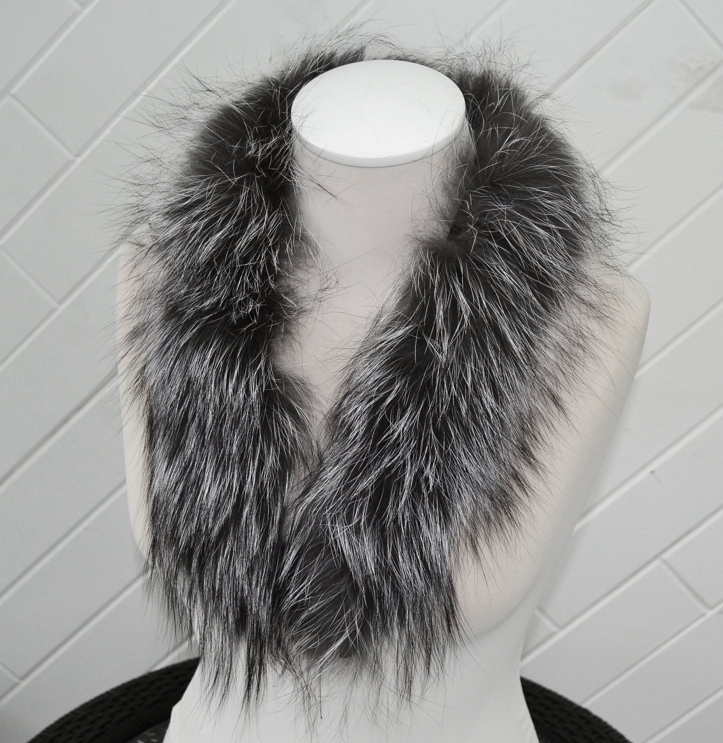 BY ORDER, Real Silver Fox Fur Trim Hood, Fur collar trim, Fox Fur Collar, Fur Scarf, Fur Ruff, Fox Fur Hood, Fox Fur stripe Coat 80x3 cm