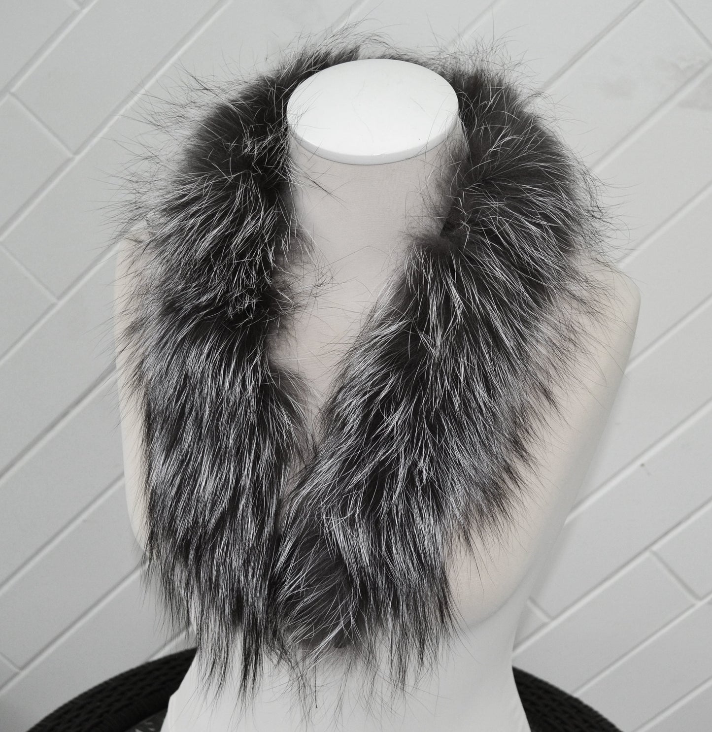 BY ORDER, Real Silver Fox Fur Trim Hood, Fur collar trim, Fox Fur Collar, Fur Scarf, Fur Ruff, Fox Fur Hood, Fox Fur stripe Coat 80x3 cm