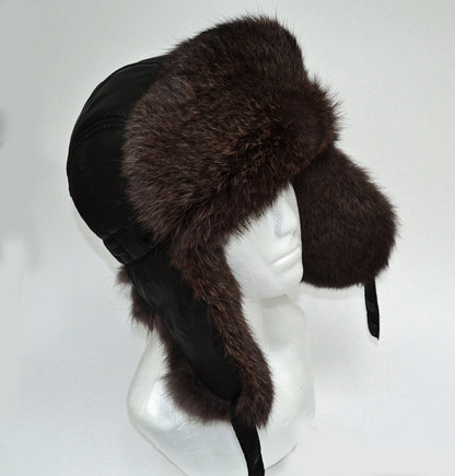 READY to SHIP Fur Ear Flap Hat, Men real fur hat, Trapper Hat, Aviator Hat, Ushanka, Russian Hat, Ski Hat, Rabbit Fur, Fur Hat Ear Flaps