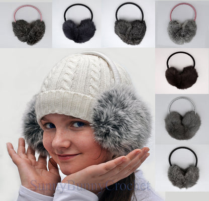 Gray / Dark Gray / Brown Rabbit Fur Ear Warmers – genuine rabbit fur – image 10