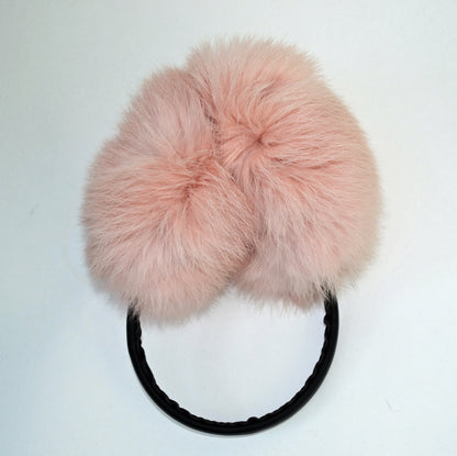 Beige / Light Pink Ski Ear Warmers – genuine rabbit fur – image 1